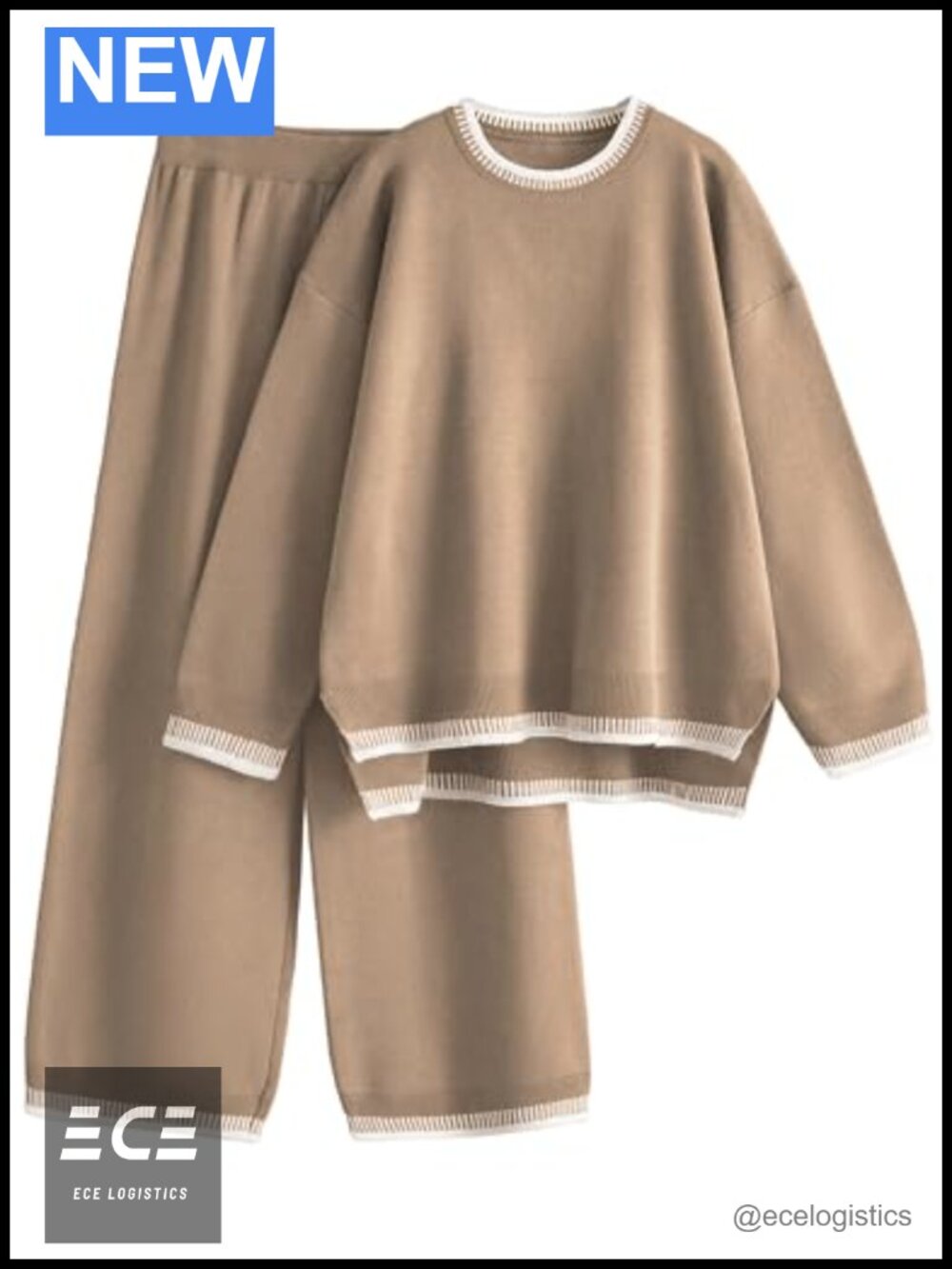 Two Piece Sweater Lounge Set Mock Neck Wide Leg Tracksuit Loungewear